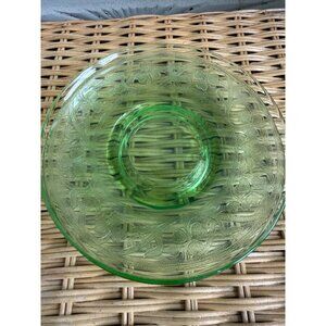 Vintage 30's Set of 2 Green Uranium Saucer Plates Etched Clovers